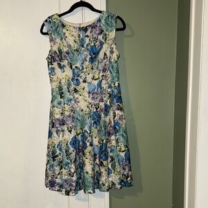Roz & Ali Womens Floral Short Sleeve Dress Size 8 NWT Blue and Purple